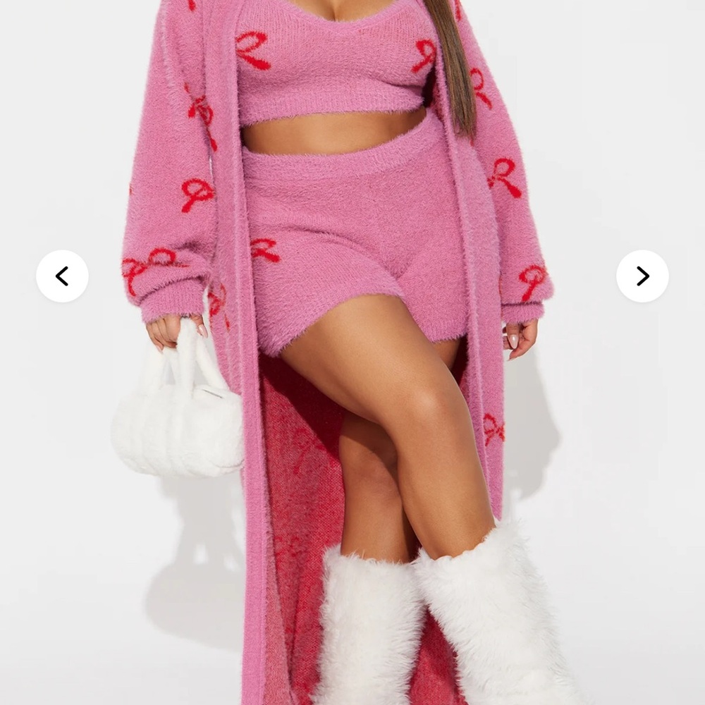 Fashion Nova Cozy Bow 3 Piece Short Set - Pink